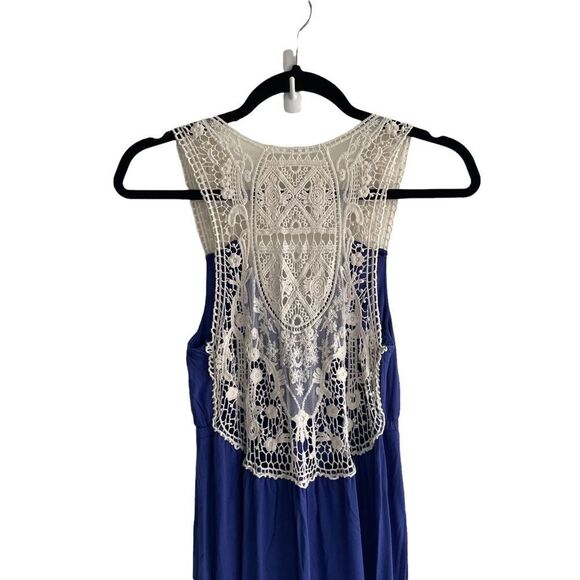M4EO Sleeveless Boho Maxi Dress Embroidery Indigo Blue M - Picture 5 of 8